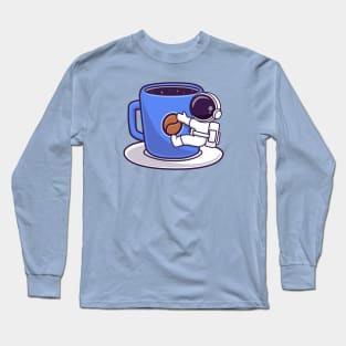 Cute Astronaut Hug Coffee Space Cup Cartoon Long Sleeve T-Shirt